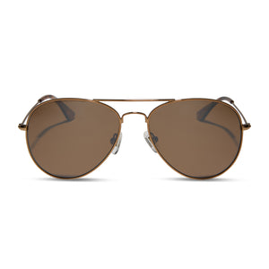 diff eyewear featuring the cruz aviator sunglasses with a copper metal frame and brown gold flash polarized lenses front view