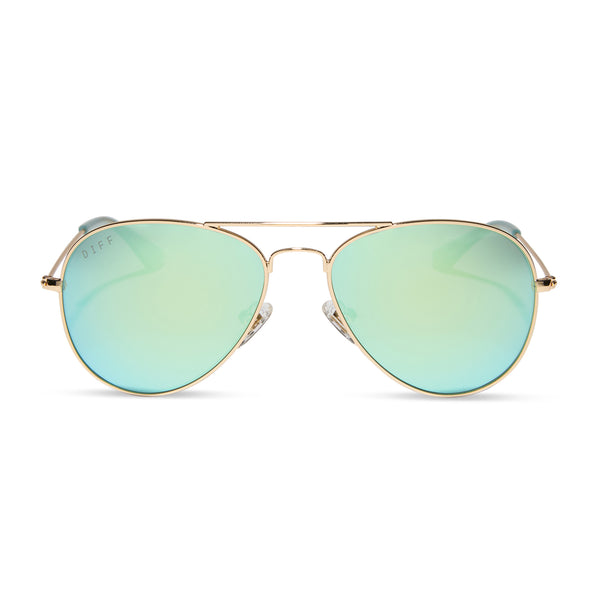 Cruz XS Aviator Sunglasses | Gold & Aquatic Awe Mirror  display picture 2
