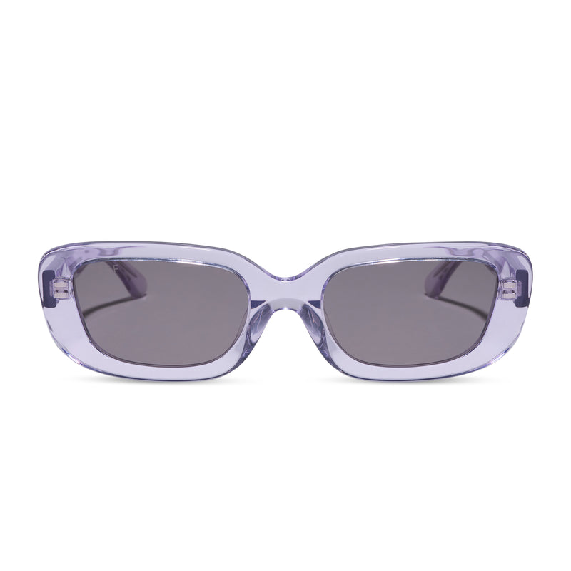 diff eyewear daphne ii low profile square sunglasses with a lilac crystal purple acetate frame and grey lenses front view