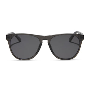 diff eyewear featuring the darren square sunglasses with a black smoke crystal frame and grey polarized lenses front view
