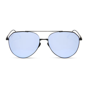 diff eyewear featuring the dash aviator sunglasses with a black frame and lavender mirror lenses front view