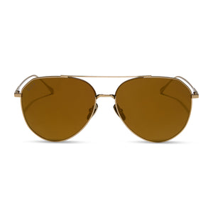 diff eyewear featuring the dash aviator sunglasses with a copper metal frame and brown gold flash polarized lenses front view