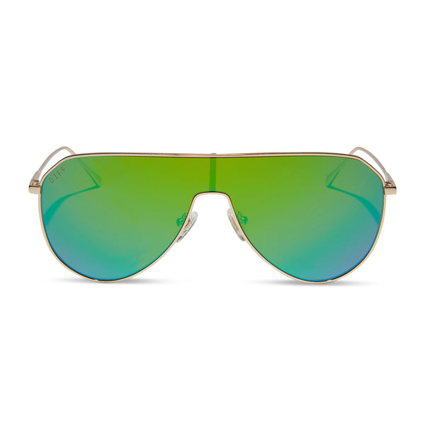 dash shield - gold + green mirror sunglasses