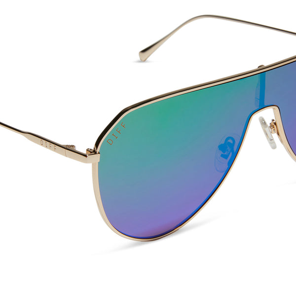 dash shield - gold + green mirror sunglasses 4