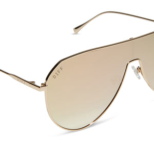 DASH SHIELD - GOLD + TAUPE MIRROR SUNGLASSES