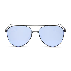 diff eyewear featuring the dash xs aviator sunglasses with a black frame and lavender mirror lenses front view