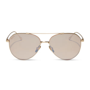 diff eyewear featuring the dash xs aviator sunglasses with a gold frame and honey crystal flash lenses front view