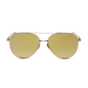 diff eyewear featuring the dash xs aviator sunglasses with a gold frame and brilliant gold mirror polarized lenses front view