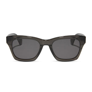 diff eyewear featuring the dean square sunglasses with a black smoke crystal frame and grey polarized lenses front view