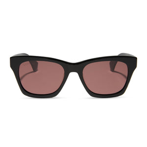 diff eyewear featuring the dean xl square sunglasses with a black frame and mauve polarized lenses front view