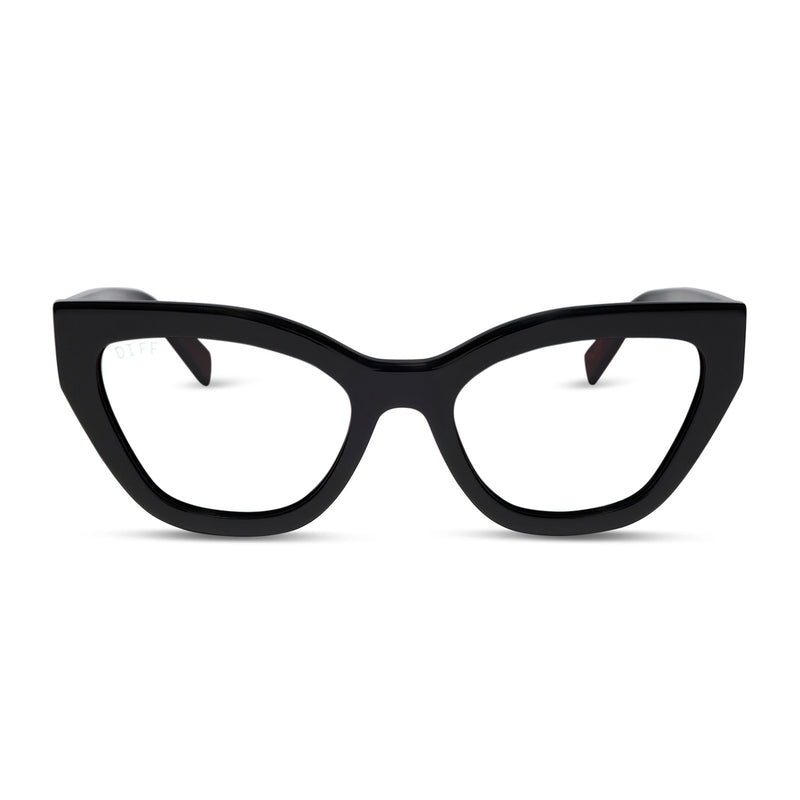 the devil wears prada x diff eyewear featuring the emily cat eye prescription glasses with a black acetate frame front view