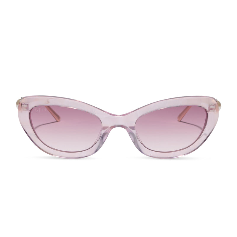 diff eyewear x disney princess featuring the ariel 3.0 cateye sunglasses with a pink acetate frame and wine gradient lenses front view