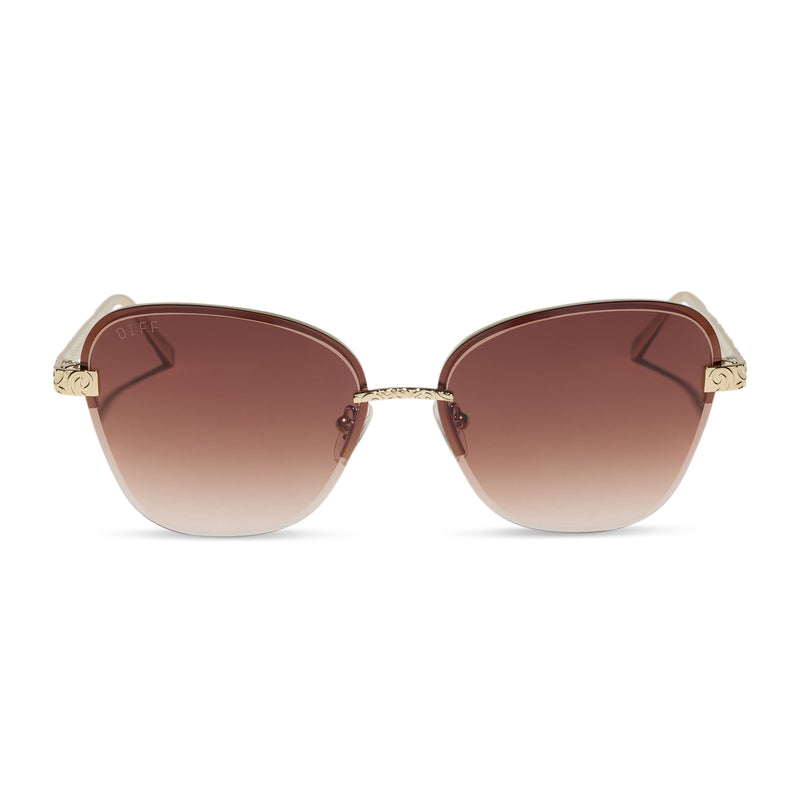 diff eyewear x disney princess featuring the belle 3.0 cateye sunglasses with a metal gold frame and brown gradient lenses front view