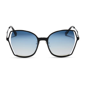 diff eyewear featuring the donna iii square sunglasses with a black frame and blue gradient flash polarized lenses front view