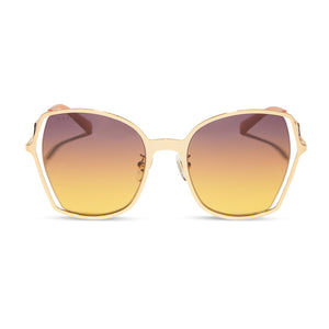 diff eyewear featuring the donna iii square sunglasses with a gold frame and inca gradient lenses front view