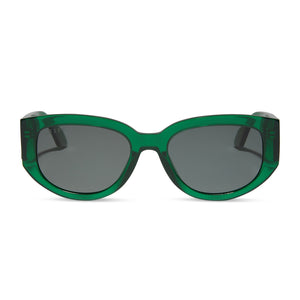 diff eyewear drew square sunglasses with a palm green crystal acetate frame and grey polarized lenses front view