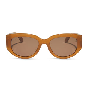 diff eyewear featuring the drew square sunglasses with a salted caramel frame and brown lenses front view