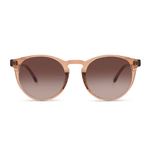 diff eyewear sawyer round sunglasses with a dunes crystal frame and brown gradient lenses front view