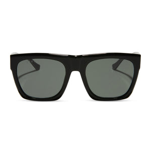 diff eyewear featuring the easton square sunglasses with a black frame and grey polarized lenses front view