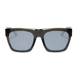 diff eyewear featuring the easton square sunglasses with a black smoke crystal frame and grey mirror lenses front view
