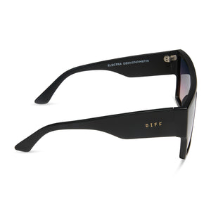 diff eyewear featuring the electra shield sunglasses with a matte black frame and twilight purple to pink gradient lenses side view