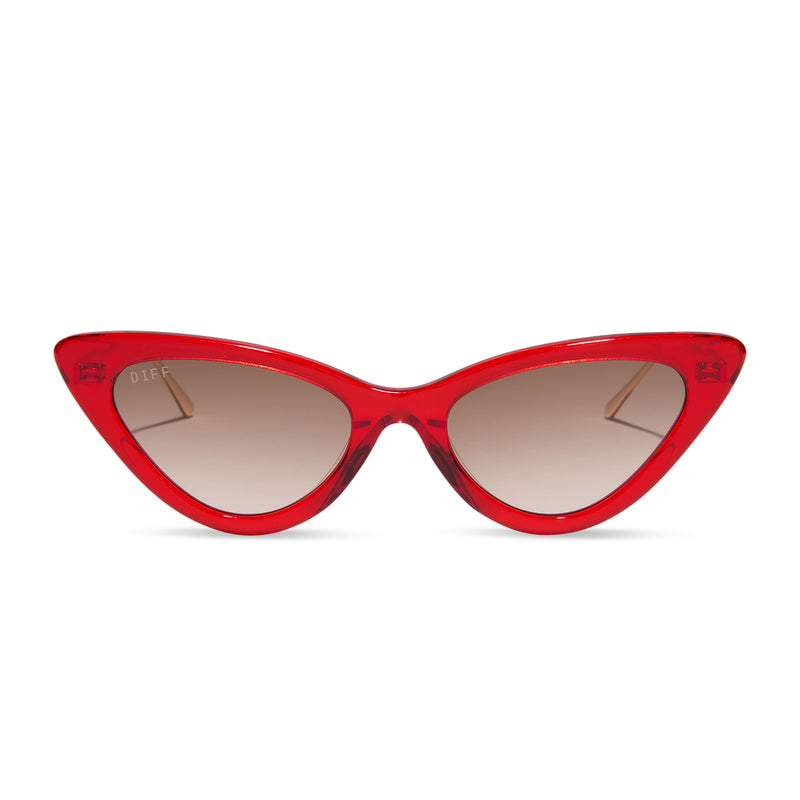 emily in paris x diff eyewear featuring the mindy 3.0 cateye sunglasses with a rouge vogue red frame and brown gradient lenses front view