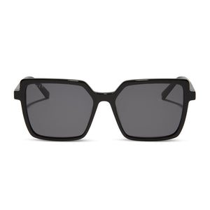 diff eyewear featuring the esme square sunglasses with a black frame and grey polarized lenses front view