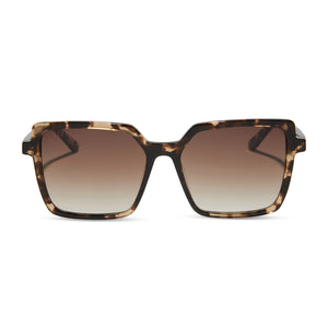 diff eyewear featuring the esme square sunglasses with a espresso tort frame and brown gradient lenses front view