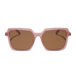 diff eyewear featuring the esme square sunglasses with a guava pink frame and brown lenses front view