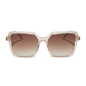 diff eyewear featuring the esme square sunglasses with a vintage rose crystal frame and brown gradient lenses front view