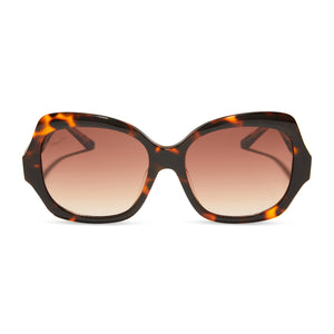 patricia nash x diff eyewear featuring the farrah round sunglasses with a tortoise frame and brown gradient lenses front view