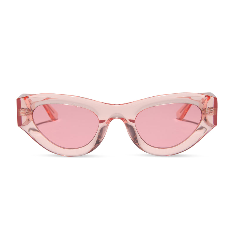 for love & lemons x diff eyewear featuring the lucy cat eye sunglasses with a pastel pink acetate frame and rose pink lenses front view