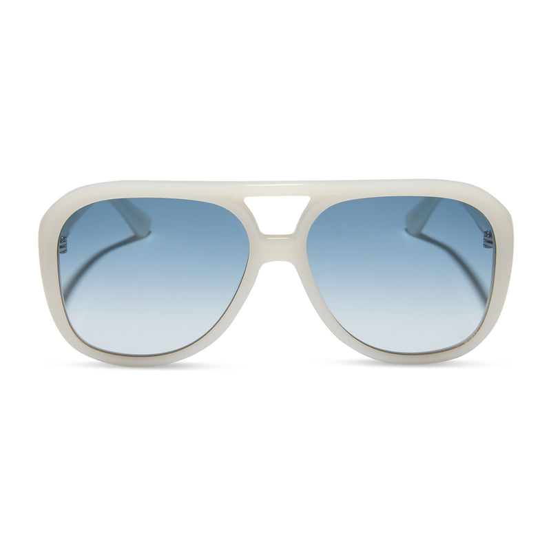 for love & lemons x diff eyewear featuring the pauline aviator sunglasses with a meringue acetate frame and blue gradient lenses front view