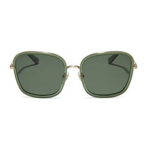 diff eyewear featuring the genevive square sunglasses with a sage crystal frame and g15 polarized lenses front view