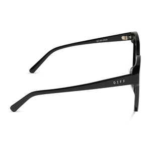 diff eyewear gia square oversized sunglasses with a black frame and grey lenses side view