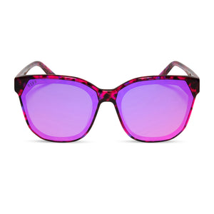 diff eyewear gia cat eye sunglasses with a pink rush tortoise acetate frame and pink rush mirror lenses front view