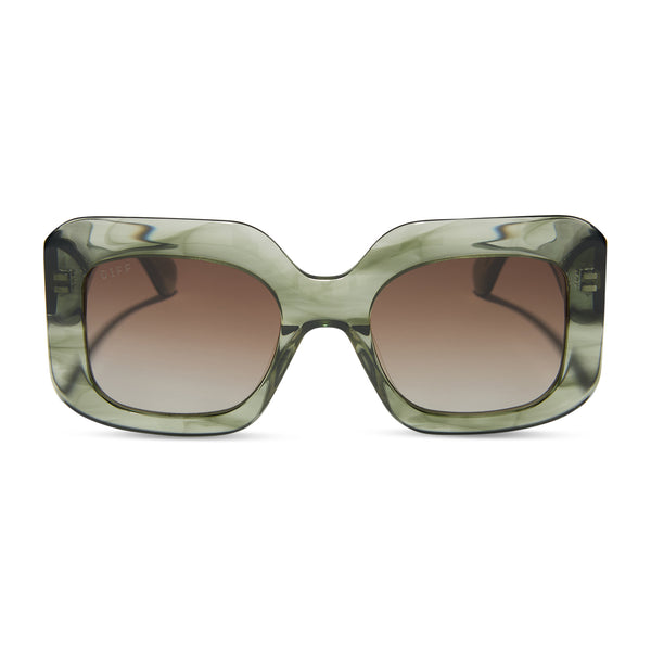 Diff Eyewear Giada Sunglasses Rectangle Chunky Olive Green Polarized Oversized Amazon.com: DIFF Giada Rectangular Designer Sunglasses for  main image 2