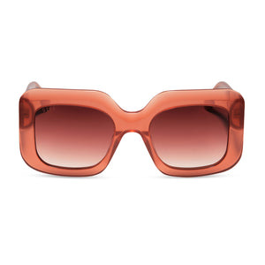 diff eyewear featuring the giada square sunglasses with a peach dusky mauve acetate frame and peach dusk gradient lenses front view