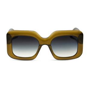 diff eyewear featuring the giada square sunglasses with a rich olive acetate frame and grey gradient lenses front view