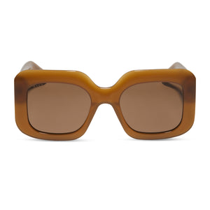 diff eyewear featuring the giada rectangle sunglasses with a salted caramel frame and brown polarized lenses front view