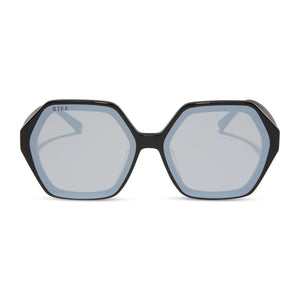 diff eyewear gigi sunglasses with a black frame and grey flash lenses front view
