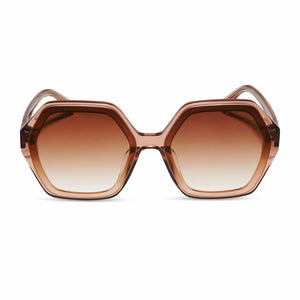 diff eyewear gigi square sunglasses with a cafe ole acetate frame and brown gradient gold flash lenses front view