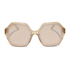 diff eyewear featuring the gigi hexagon sunglasses with a honey crystal frame and honey crystal flash lenses front view