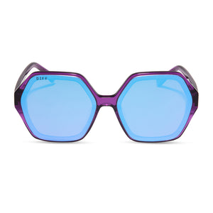 diff eyewear gigi square oversized sunglasses with a posh purple crystal acetate frame and posh purple mirror lenses front view