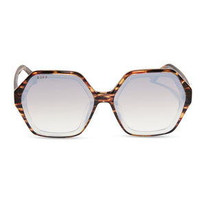 diff eyewear gigi square oversized sunglasses with a wild tortoise acetate frame and brown gradient flash lenses front view