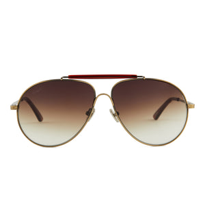patricia nash x diff eyewear gloria aviator sunglasses with a campari red crystal frame and dark brown gradient lenses front view