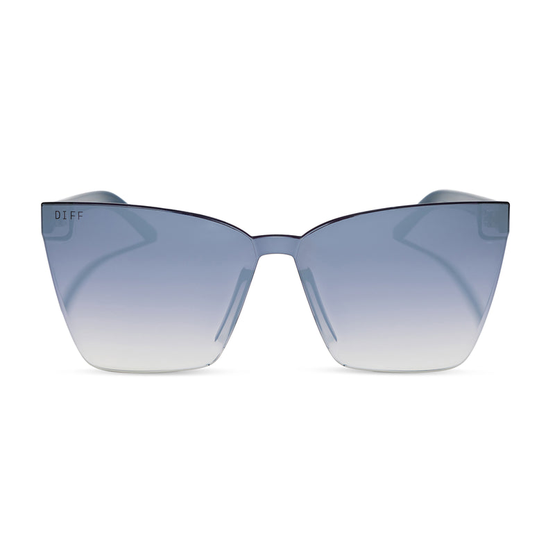 diff eyewear featuring the goldie cateye sunglasses with a clubhouse blue frame and slate gradient flash lenses front view