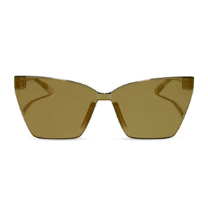 diff eyewear featuring the goldie xs cateye sunglasses with a kombu frame and moss mirror lenses front view