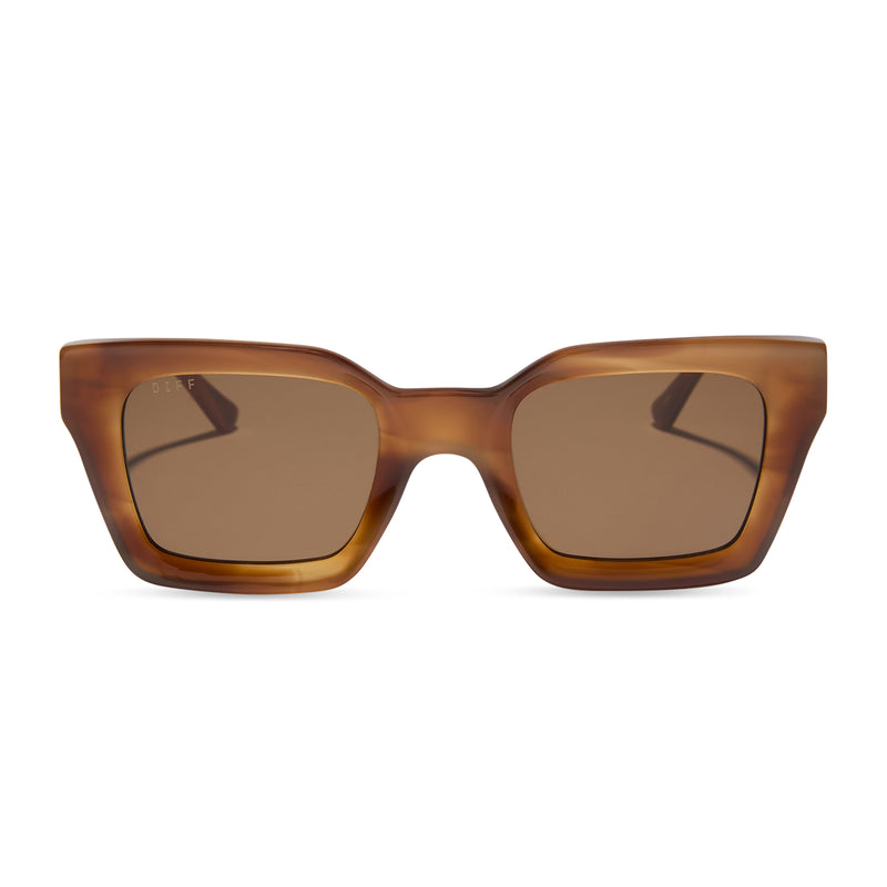 diff eyewear featuring the greer square sunglasses with a tawny tortoise frame and brown lenses front view