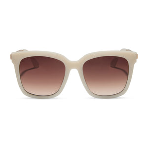 diff eyewear featuring the hailey square sunglasses with a milky white frame and brown gradient lenses front view
